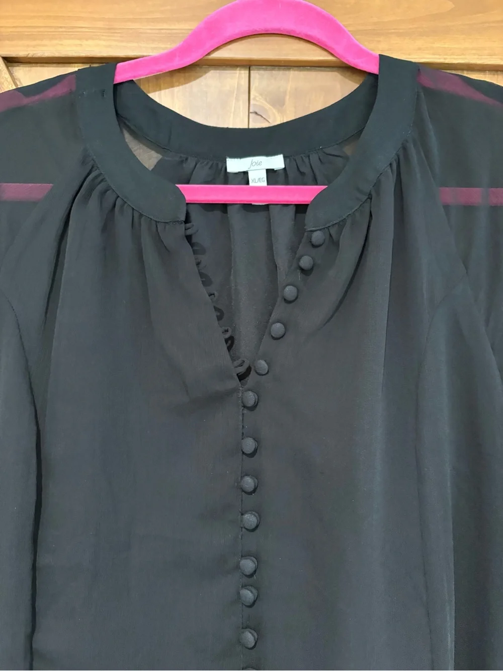 Joie Black Balloon Sleeve Button-Front Chiffon Dress